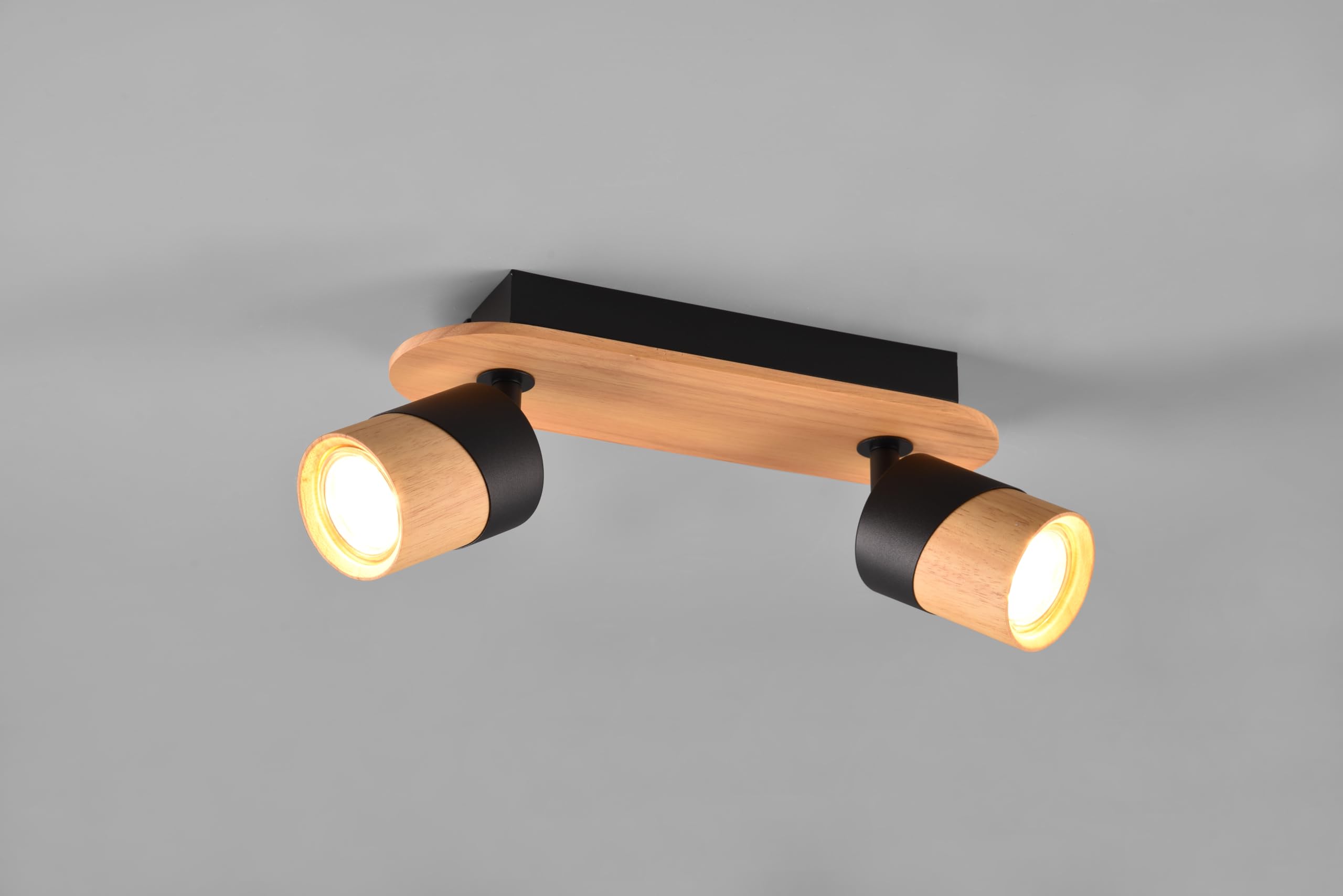 Trio Leuchten Lampa sufitowa ARUNI 801100232, matowy metal, naturalne drewno, nie zabraknąć 2 x GU10