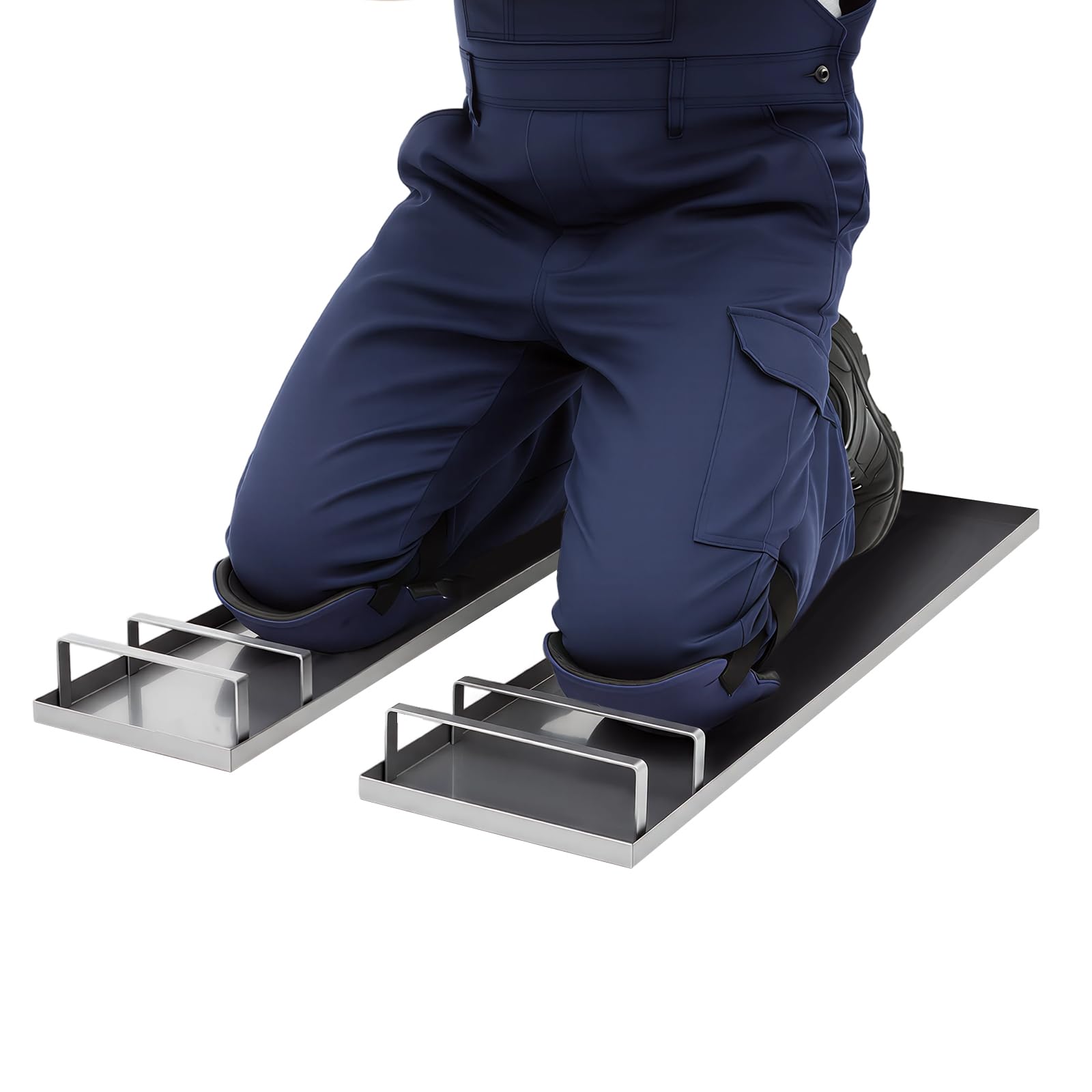 Rodillera de acero inoxidable de 70 x 20 cm, juego de tabla de rodilla de acero inoxidable, herramientas deslizantes de hormigón, par de deslizadores móviles w/ronda Conner, para cemento y