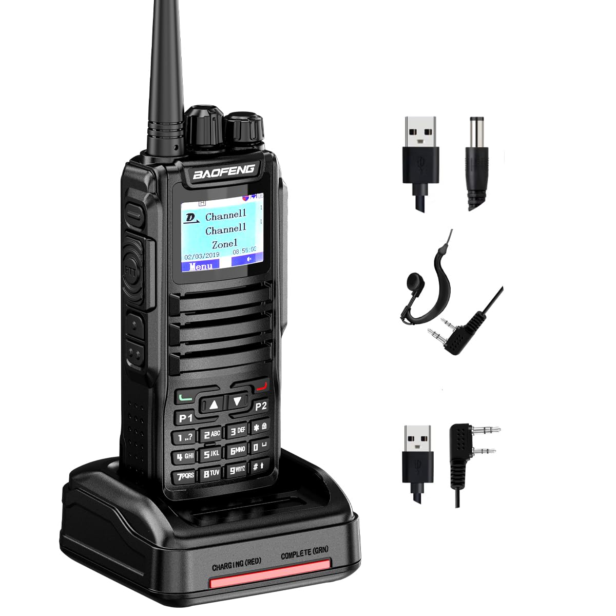 Baofeng DM-1701 Dual-Band Dual-Time Slot DMR/Analog Two-Way Radio | 3,000-Channel Capacity | Includes Programming Cable, Charger & PTT Earpiece | OpenGD77 Compatible
