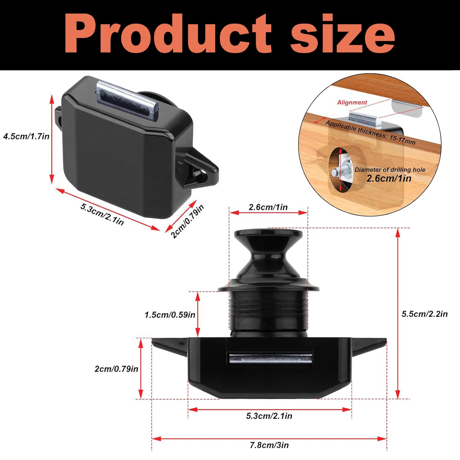 10 Pièces Serrures de Camping Car, Verrou Porte, Bouton Poussoir en Métal Serrure de Porte, Serrure de Meuble, Serrure pour Motorhome Caravan Van RV Camper, Noir