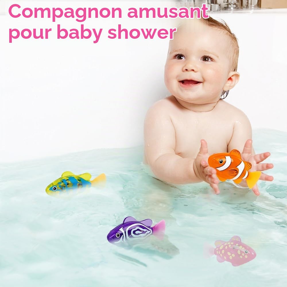 Lot de 4 poissons Robo - Jouet électronique pour chat - Poisson électrique lumineux - Fonctionne avec piles - Jouet flottant interactif pour enfants et animaux domestiques