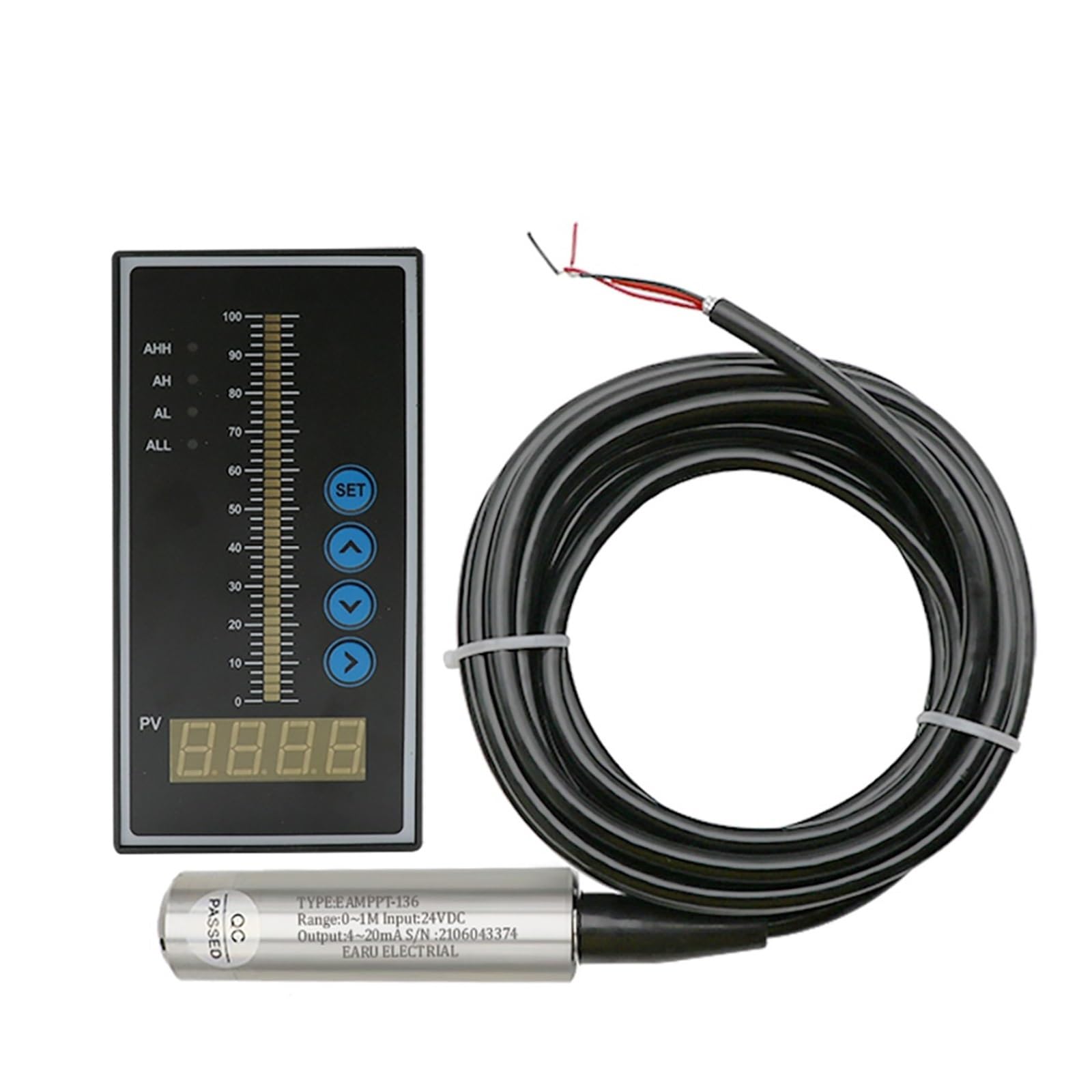 Sensor de presión de agua 1 juego de sensor de nivel de agua y aceite líquido integral con salida de 4-20 mA, transmisor de detección con controlador, interruptor de flotador y bomba(T80 Controller)
