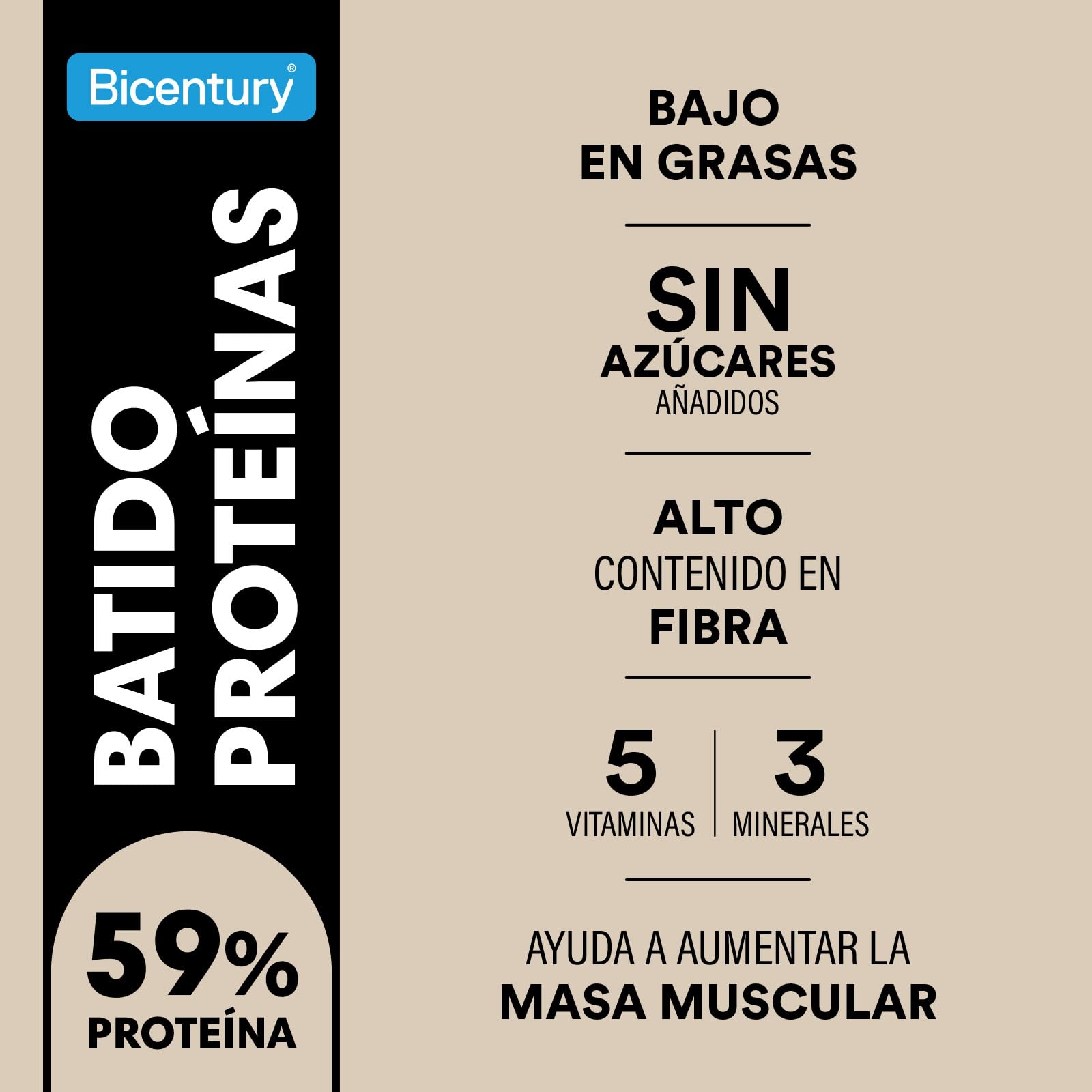 Bicentury Proteína en polvo Moka & Avellana, 20g proteína por porción, Sin Azúcares Añadidos, 340g