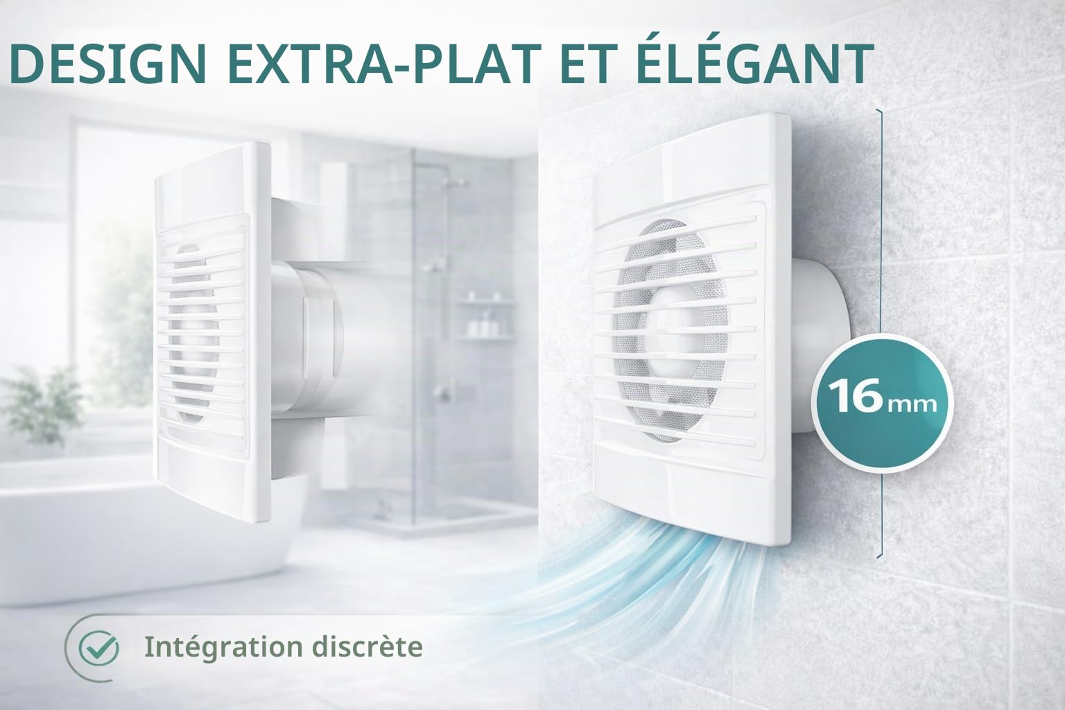 RASMACOR Extracteur d’air 100 mm EXT-001 | 15W A+ Ultra silencieux (36 dB) | Débit 180 m³/h | Extra plat | Clapet anti-retour & Grille anti-insectes | Salle de bain, mur & plafond