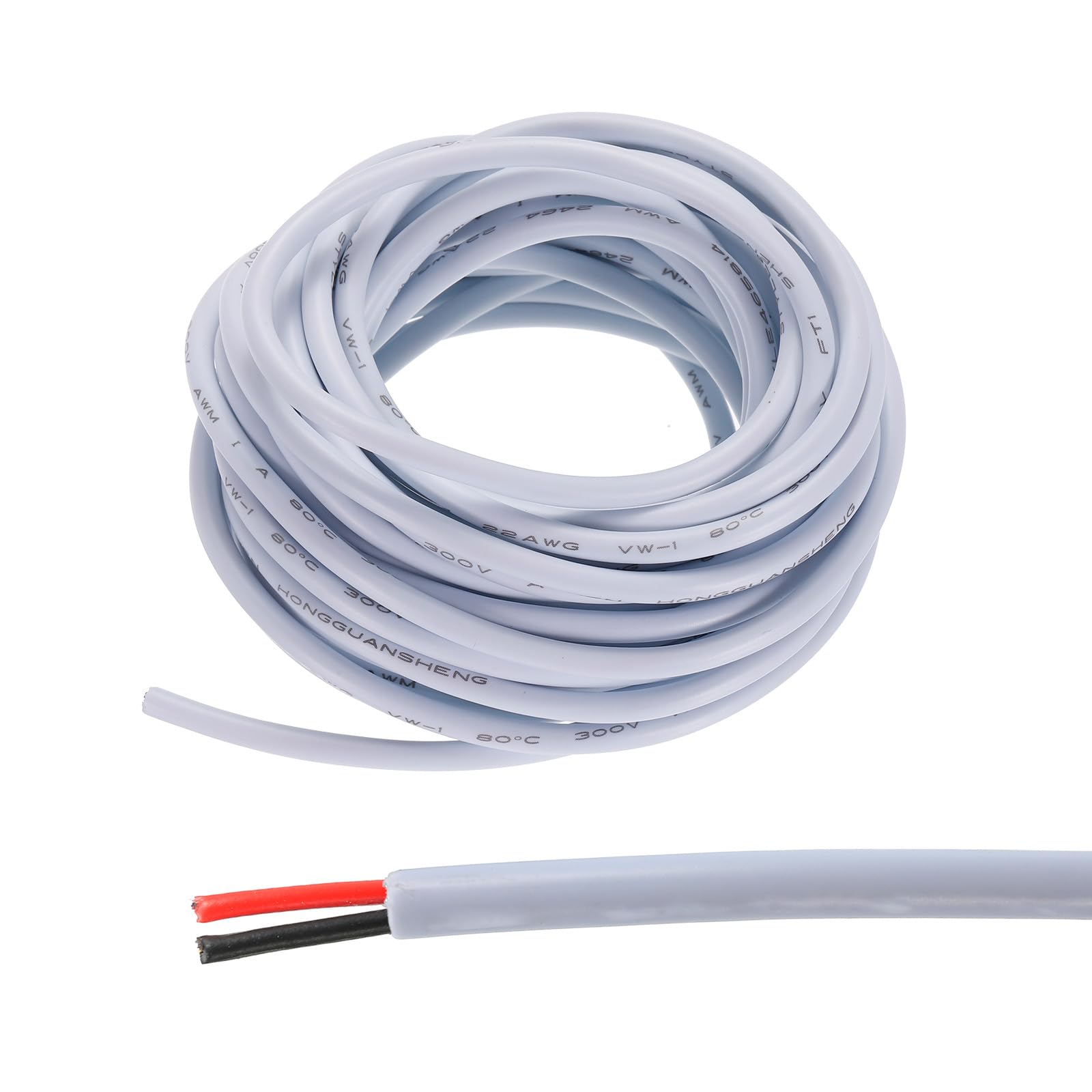 MECCANIXITY 22AWG Electrical Wire 2 Conductors 16.4Ft Power Cable Flexible Extension Signal Cable White for LED Strips Lamps Lighting Power Supply