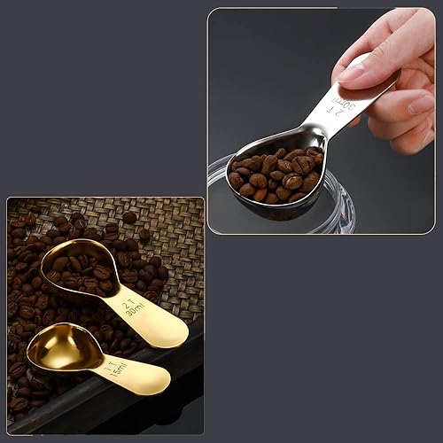 Miniatura 5 de 2 cucharas de café de acero inoxidable, las buenas cucharas medidoras de acero inoxidable para café, té y más (para plata + oro rosa, 0.5 onzas