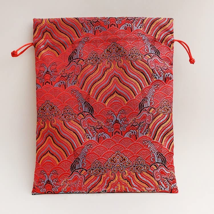 Jedwabne brokatowe torby na biżuterię, Jedwabny brokatowy haft ze sznurkiem Etui na biżuterię Zamszowa podszewka 7,87 x 9,84 cala Wielokolorowy(Red)