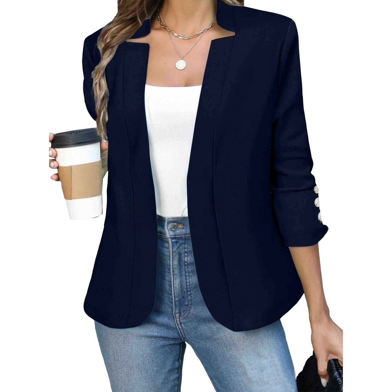 Jacke Damen Frühling Anzüge Classics Summer Blazer Formal Longsleeve | Leicht Einfarbige mit Druckknöpfen Tailliert Blazer mit Reverskragen für Büro Arbeit