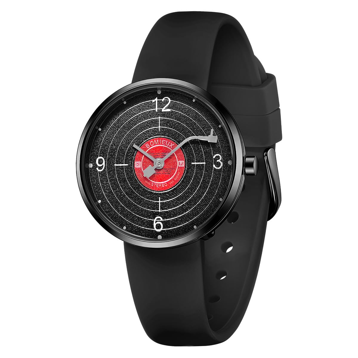 L LAVAREDO Creative Musical Black Vinyl Record Watch for Mens Analog Wrist Watch with Cool Dial for Teens Birthday Christmas Gifts