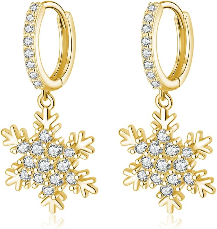 SLUYNZ Solid 925 Sterling Silver Sparkling CZ Snowflake Hoop Earrings for Women Teens Snowflake Hoop Earrings Huggie Earrings Drop Christmas Gifts