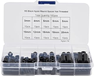 Cyrank 100PCS Plastic Round Spacers, ABS Round Spacers Washers Plastic Standoffs Inhaler Spacer Round Straight Tube Assortment Kit (Black)