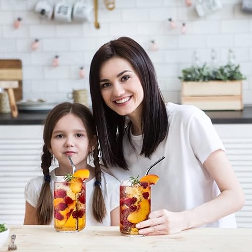 Miniatura 7 de YULEER Vasos de vidrio con tapas y pajitas, paquete de 6, vasos de cerveza con forma de lata de 16 onzas, botellas de agua para café helado, cóctel,