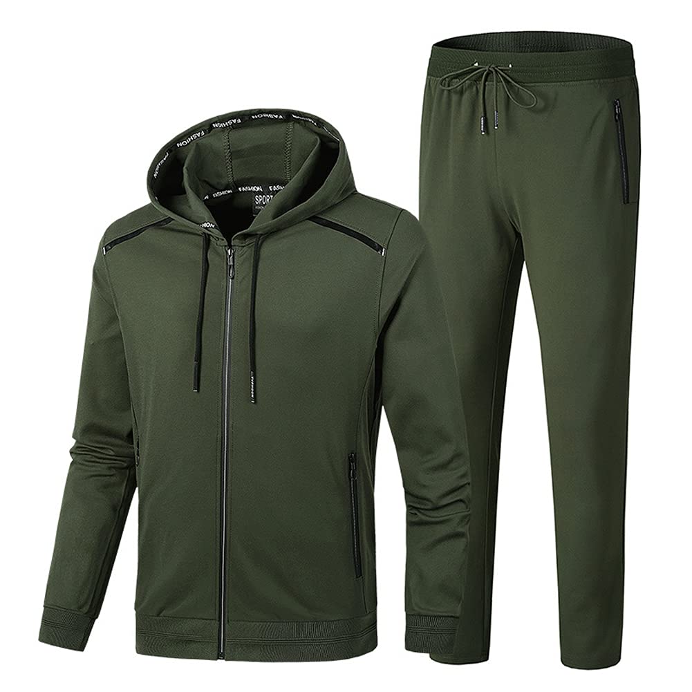 Męski dres treningowy, dres do biegania, bluza z kapturem z zamkiem błyskawicznym + spodnie do biegania, męski dres sportowy, bluza i spodnie sportowe, odzież rekreacyjna, strój domowy, zielony A, 8XL
