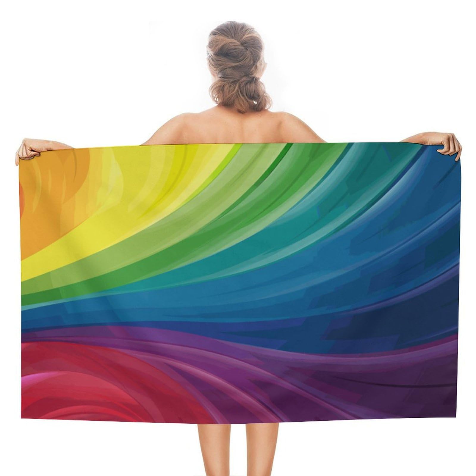 LEDFCVSU Beach Towel, Colourful Rainbow Bath Towel, Absorbent Towel for Swimming, Sports, Travel