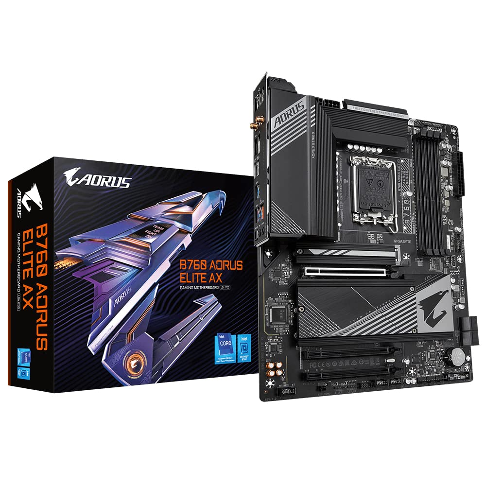 GIGABYTE B760 AORUS ELITE AX Scheda Madre - Supporta CPU Intel Core di 14a Generazione, VRM a 12+​1+​1 Fasi, fino a 7800MHz DDR5 (OC), 1xPCIe 4.0 + 2xPCIe 3.0 M.2, Wi-​Fi 6E, LAN 2.5GbE, USB 3.2 Gen 2