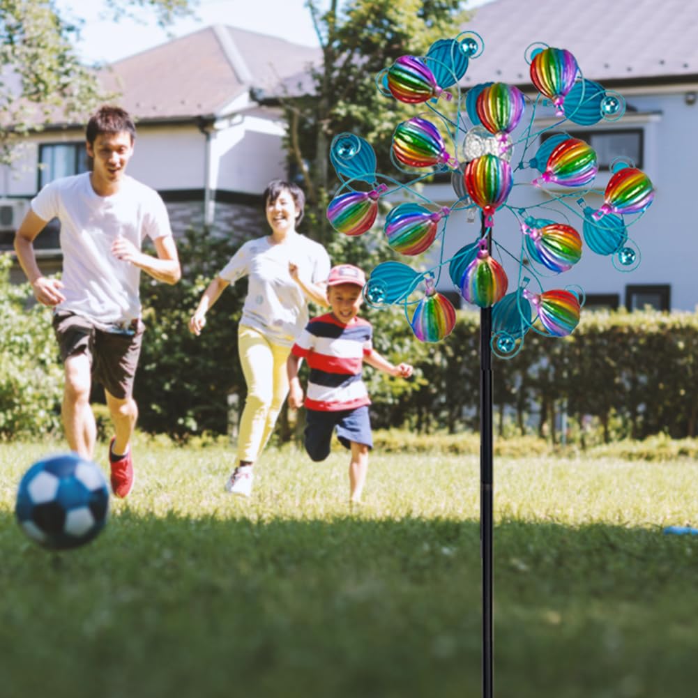Wiatraki solarne na zewnątrz, balon na gorące powietrze ze szklaną kulką LED, wielokolorowe wiatraki na podwórko i do ogrodu, wiatraczki kinetyczne, rzeźby wiatrowe i błystki na ścieżkę