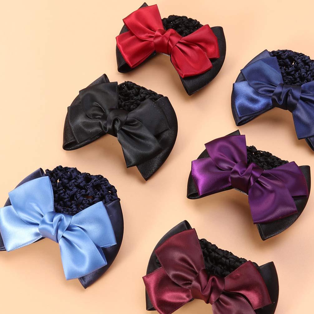 Minkissy 3Pcs Hair Snood with Flower Clip, Bowknot Mesh Bun Cover and Headdress for Women and Girls - Office and Casual Wear - Red