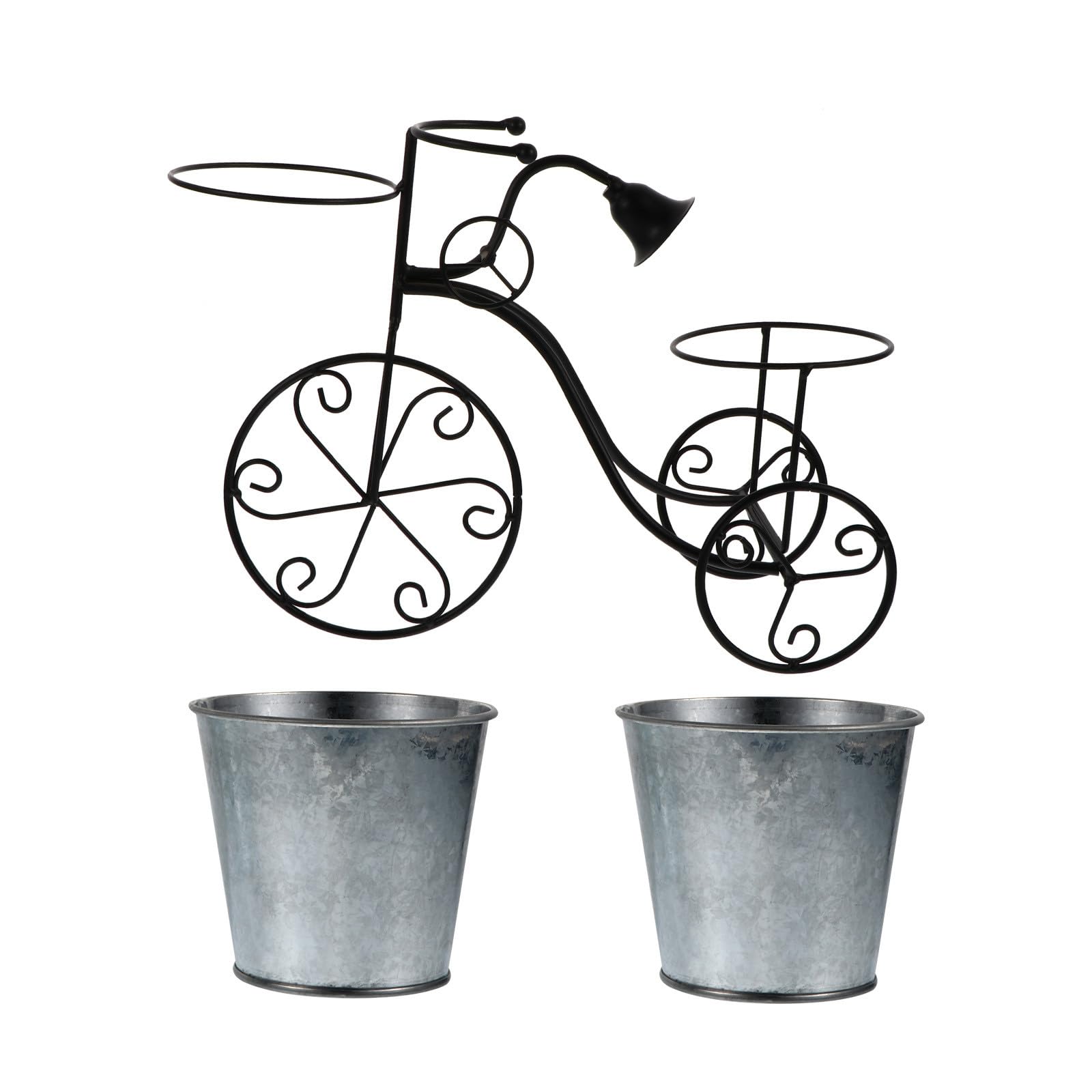 HOMSFOU Bike Planter Metal Tricycle Flower Pot Stable Iron Frame for Patio Garden Black