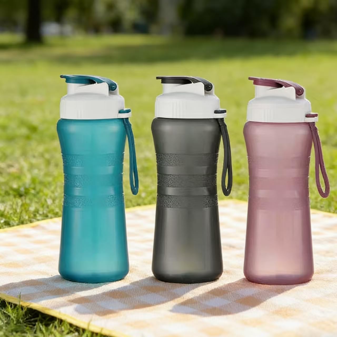 3PCS Set Sports Water Bottle, BPA-Free PP, Leakproof Flip-Top Lid with Carry Strap, 17 oz, for Gym, Hiking, and Everyday Use (Blue +Purple +Grey) image 2