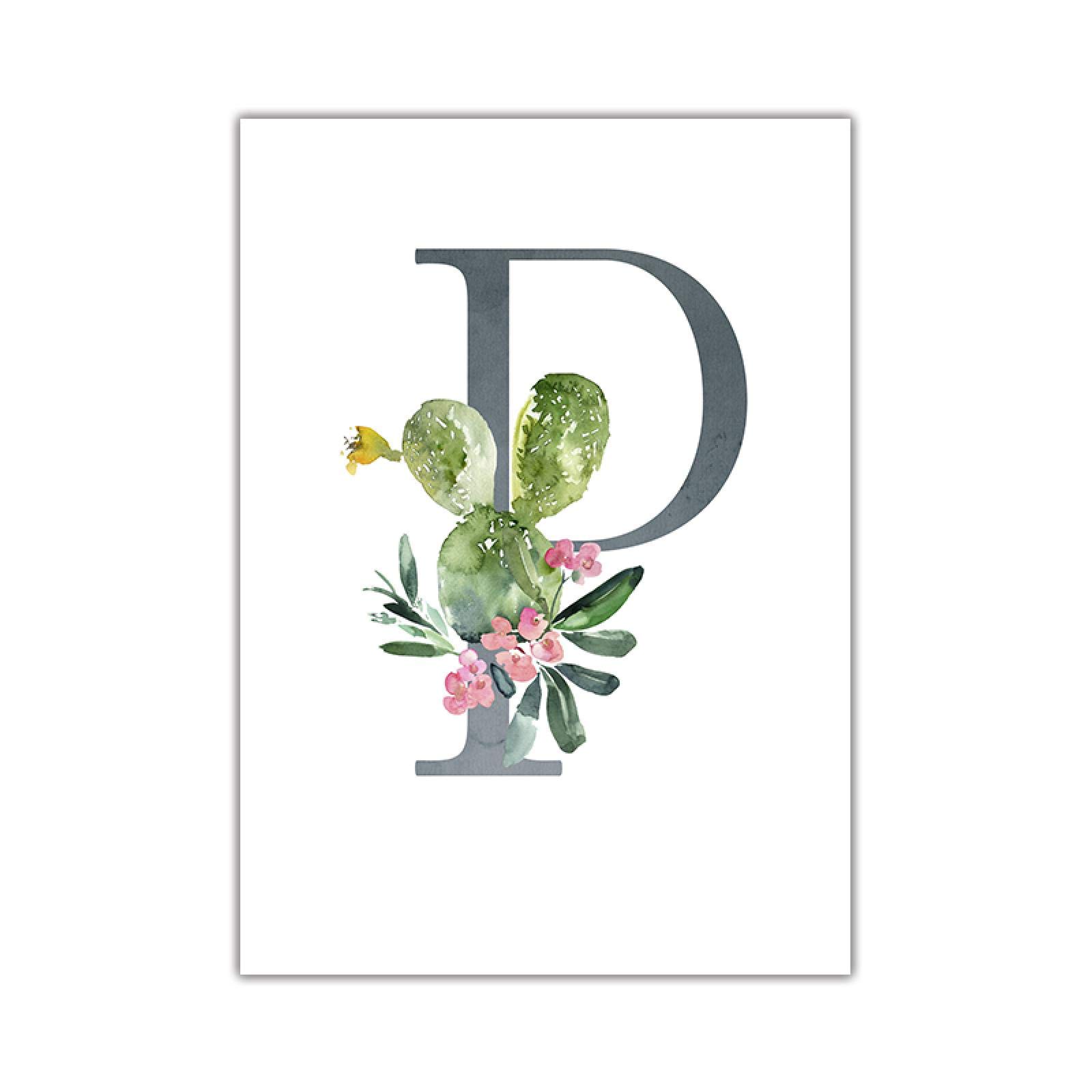 dsdsgog Lettre P personnalisé personnalisé nom affiches Art floral impression sur toile bébé pépinière mur photo toile peinture pour enfants fille chambre décor 40x60cm sans cadre
