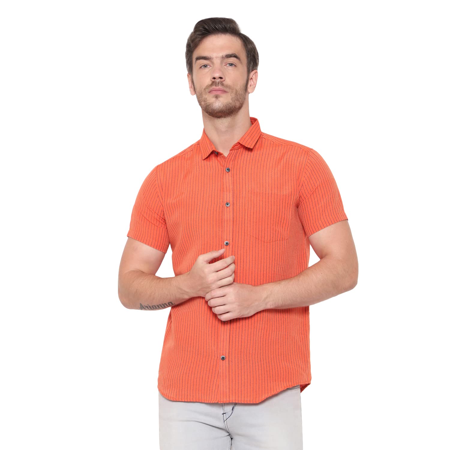 latest chikan Men's Cotton Striped Half Sleeves Shirt-picture-28