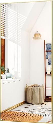 Vista 68 de Espejo de longitud completa de 34 x 76 pulgadas con soporte, espejo rectangular grande para dormitorio, sala de estar o armario, montado en la pared