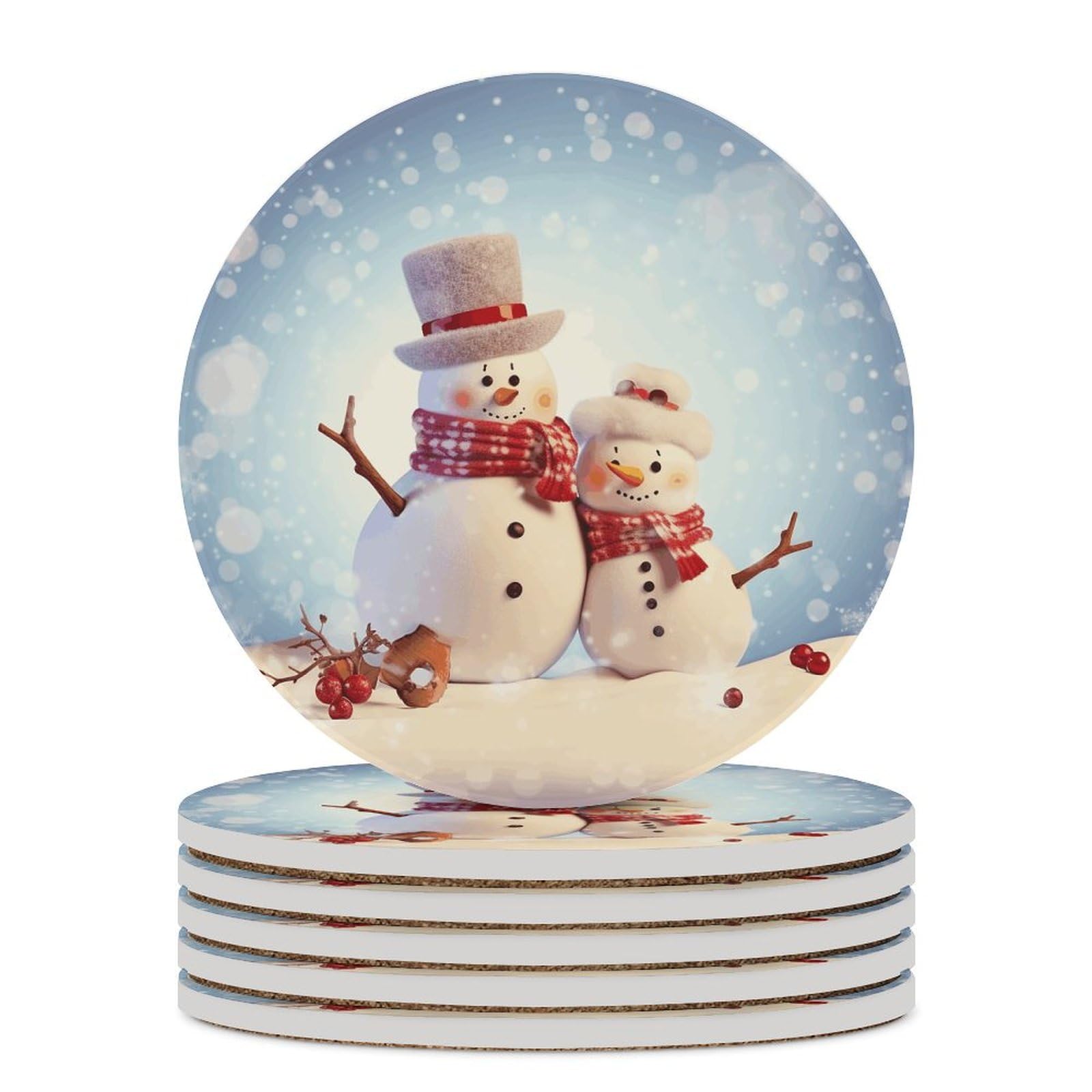 Dessous de verre céramique bonshommes de neige pour table basse de salon