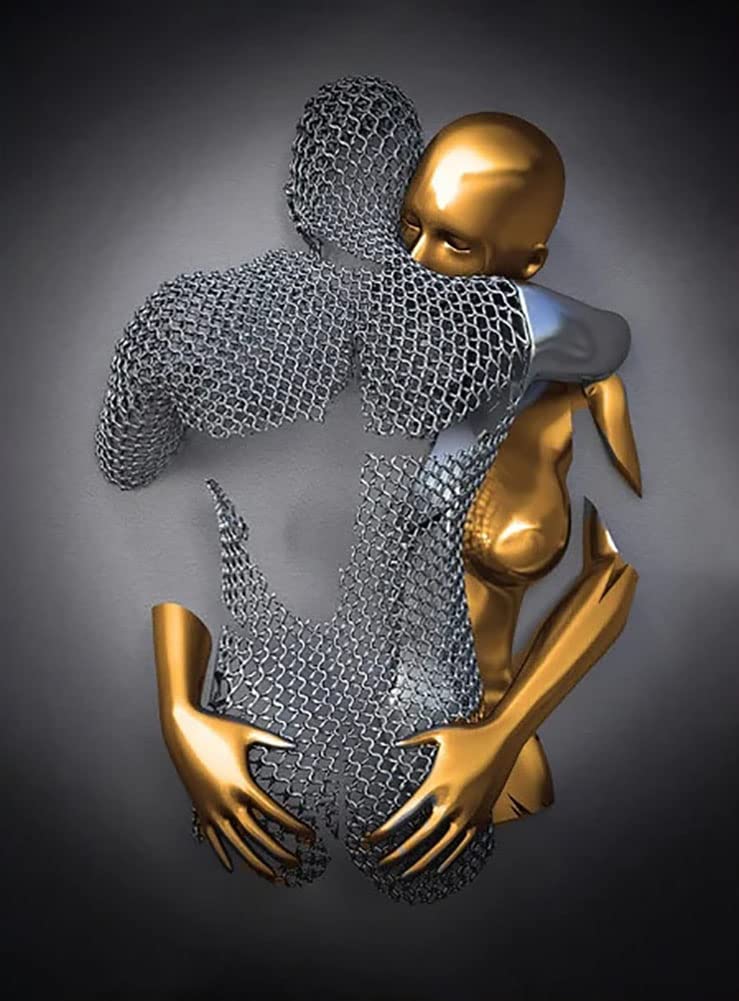 TROONZ Pintura Abstracta de la Lona de la Escultura de la Figura del Metal, Carteles románticos Modernos de la Pared, Love Heart 3D Effect Wall Art con Marco de Madera-A+B+C||60 * 80cm