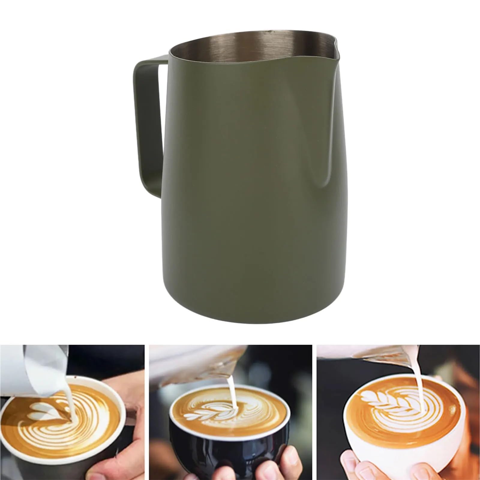 Jarra de espuma leche acero inoxidable, 2 uds., 450/600ML, jarra, taza café, boca inclinada, flores, herramienta Arte Latte Para Espumar(Green,600ml)