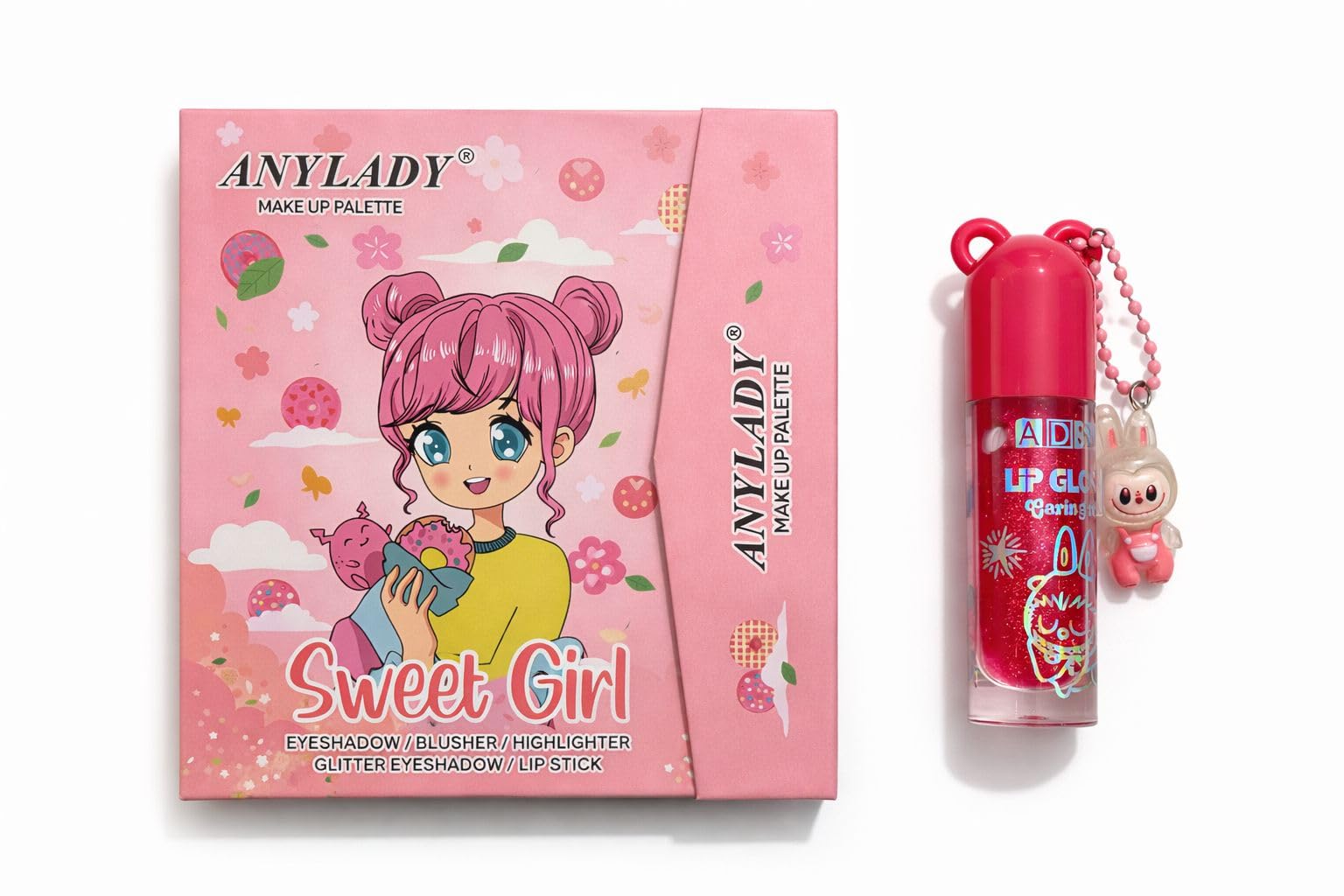 All in One Women’s Makeup Kit Book | 20 Eyeshadow Palette, 4 Blushers, 3 Highlighters, 4 Lipsticks with 2 Brushes | Labubu Lip Gloss Keychain | Travel Friendly Makeup Set