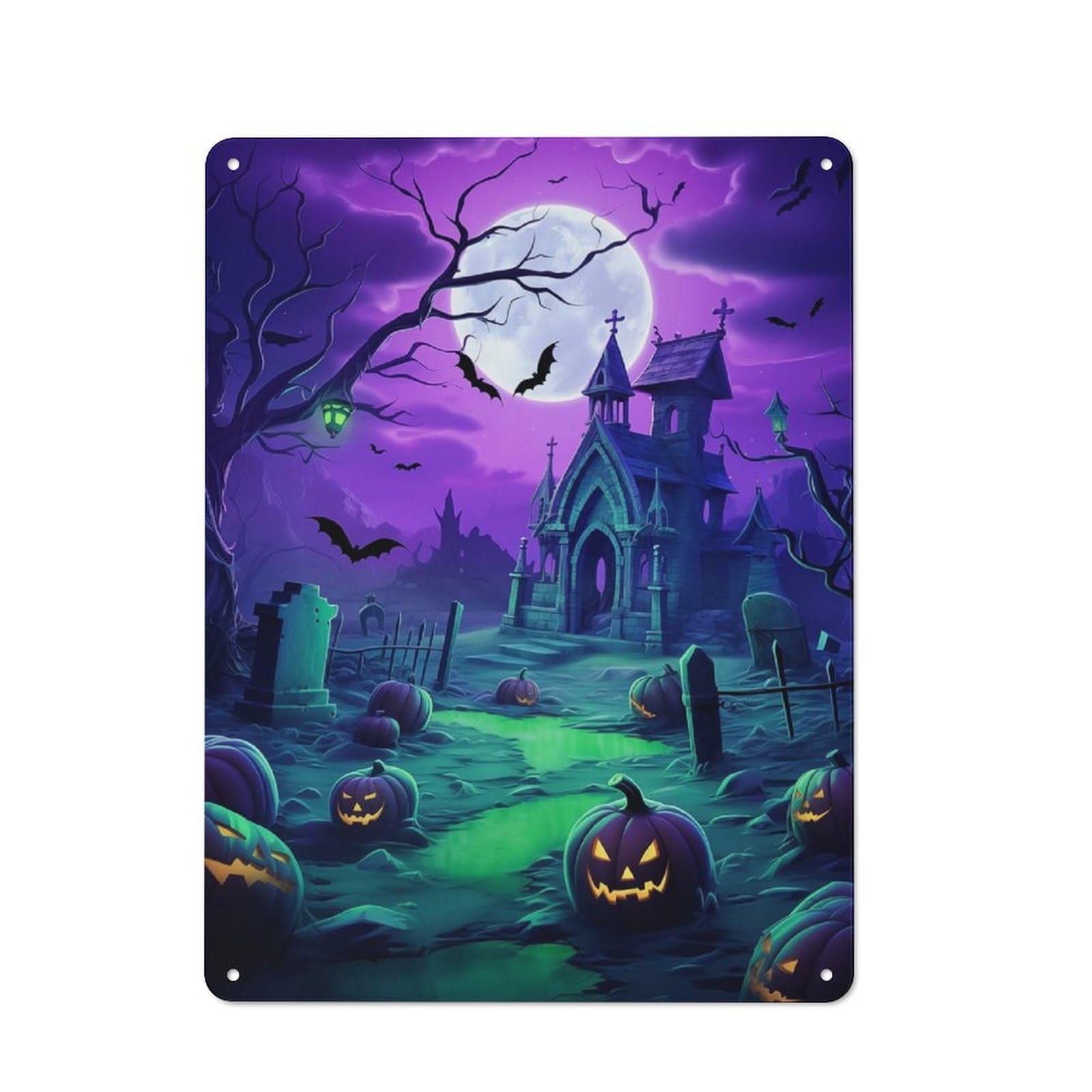 Junmoney Spooky Halloween Graveyard Retro Tin Wall Plaque 40X30cm For Home Office Or Studio, Wall Decoration For Home Offices And Studios