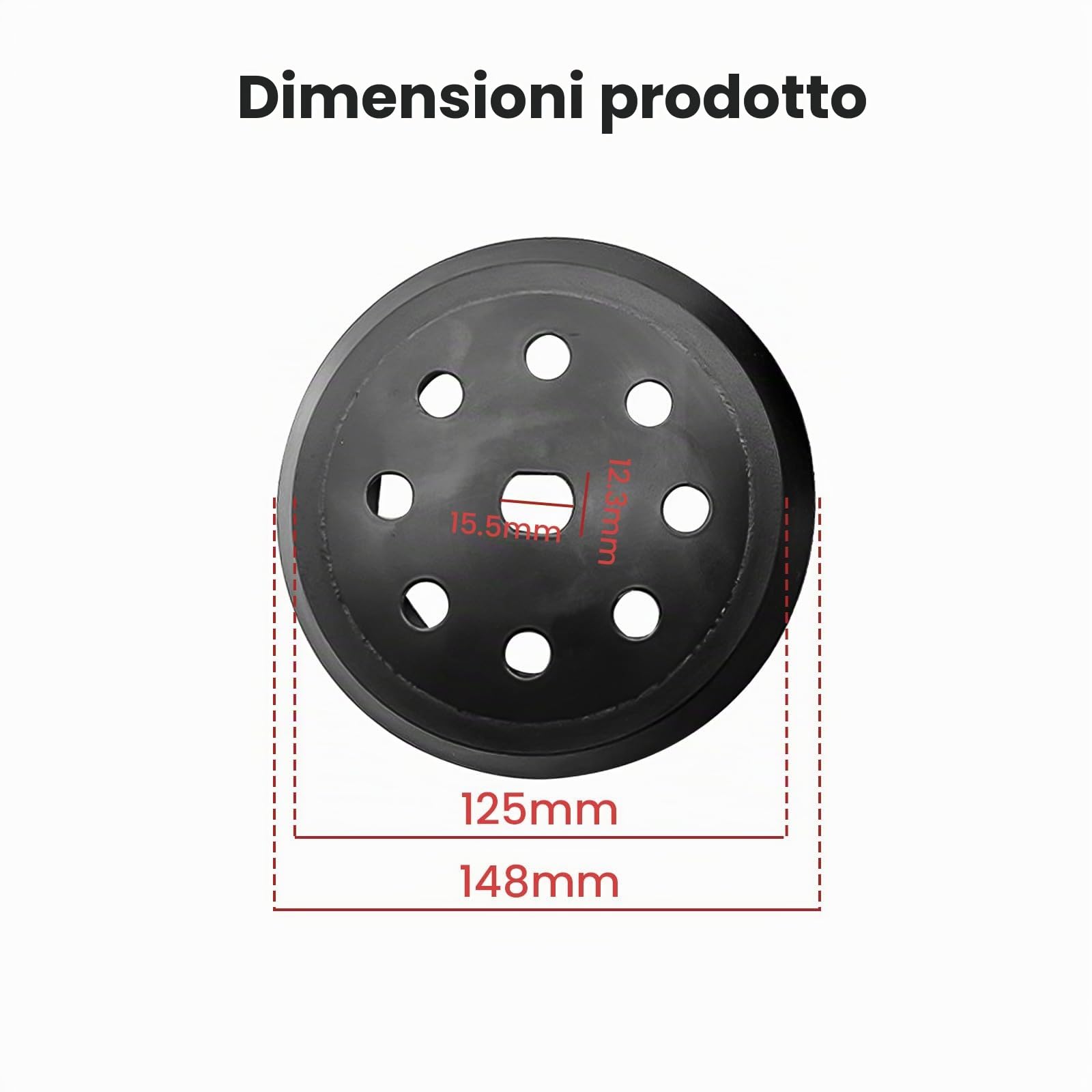 Piatto abrasivo, 125 mm, piatto abrasivo a 8 fori, compatibile con Black & Decker BD190 KA190E SPEC375, piastra di supporto
