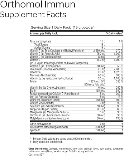 Vista 3 de Orthomol Polvo inmunológico, suplemento de apoyo inmunológico, suministro de 30 días, vitaminas A, B, C, D, E, zinc, yodo Polvo 30d