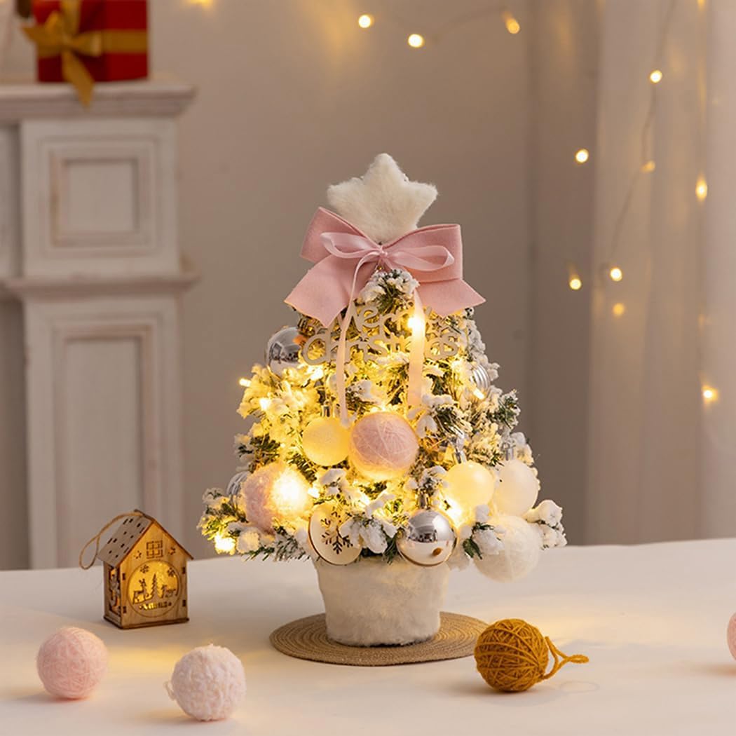 Mugxnem 最新 クリスマスツリー 卓上 33cm クリスマスツリー セット ミニクリスマス ツリー LEDライト付き クリスマスプレゼントに最適 (ピンク)