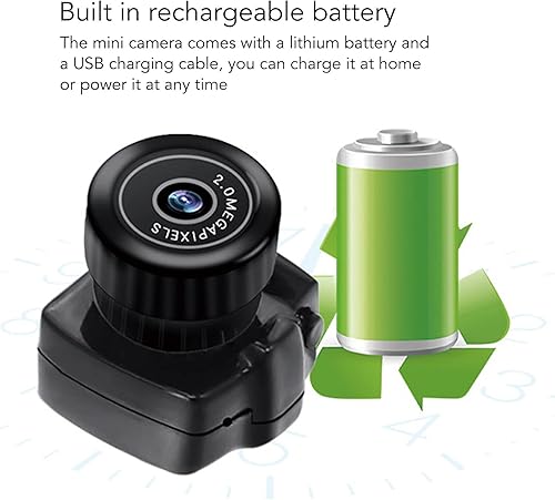 Miniatura 6 de Rosvola Cámara de acción pequeña, batería recargable para cámara de video HD de 200,000 píxeles con cable de datos para vlogging de fotos en vivo