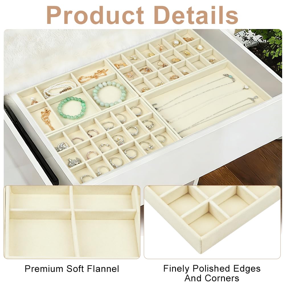 Aparador Organizador de Terciopelo, 2 Piezas Bandeja Organizador de Joyas, Apilables Bandeja Joyas, Caja de Almacenamiento para Cajónes, Guardar y Exhibir Aretes, Collares Joyería (Beige-C)