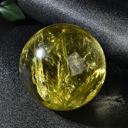 SSOPTMCB Citrine Crystal Sphere Ball with Stand, Sculpture Figurine, Feng Shui Yellow Home Decoration for Living Room TV Cabinet Crafts Gifts Office Table Shelf,6.5cm Gemstone Stone
