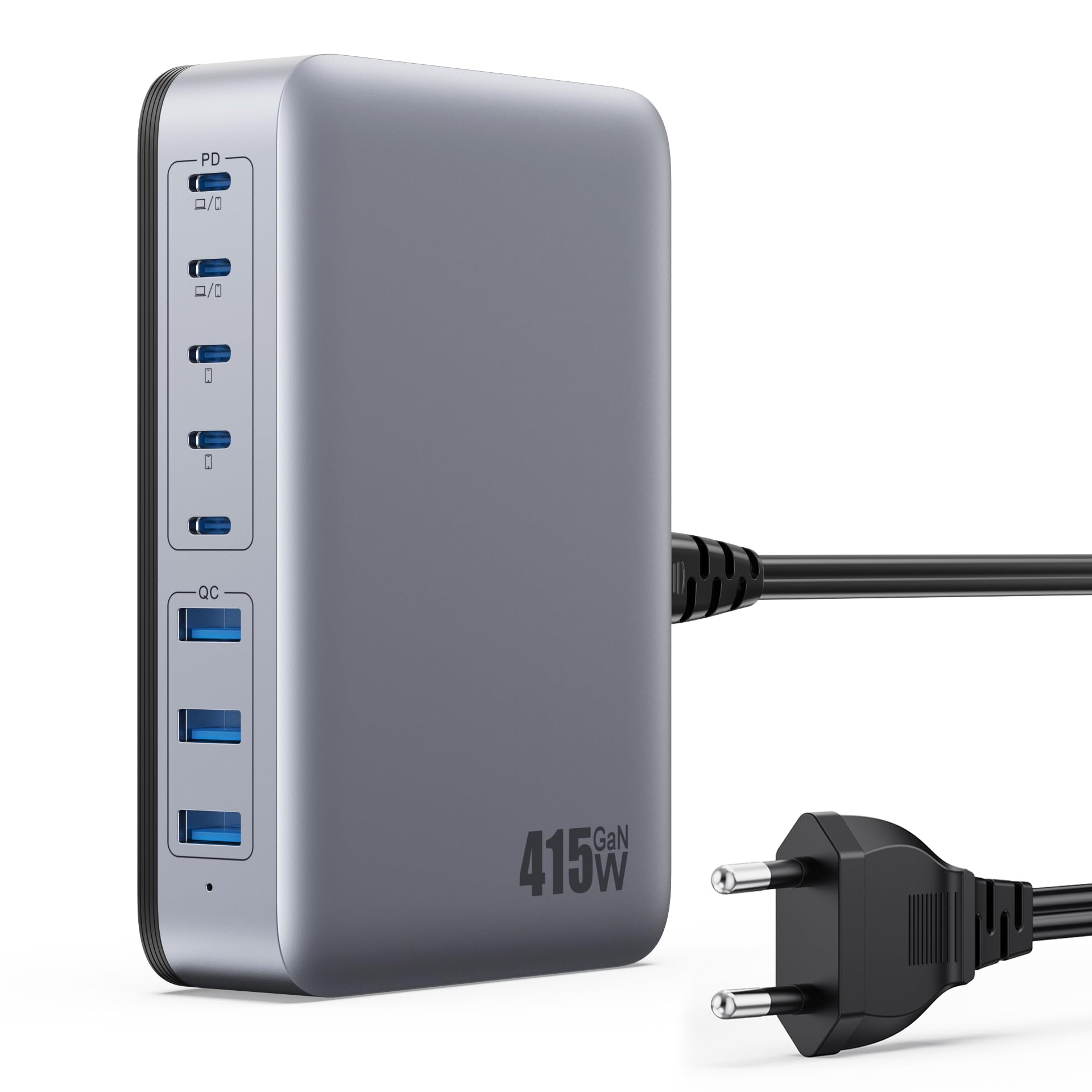 415W Caricatore USB C Multiplo, GaN Ⅳ 8 Port Caricabatterie Tipo C con Doppio PD 100W PPS QC Alimentatore Multipla Stazione di Ricarica Presa USB per MacBook Air/Pro Laptop iPhone iPad Samsung etc.