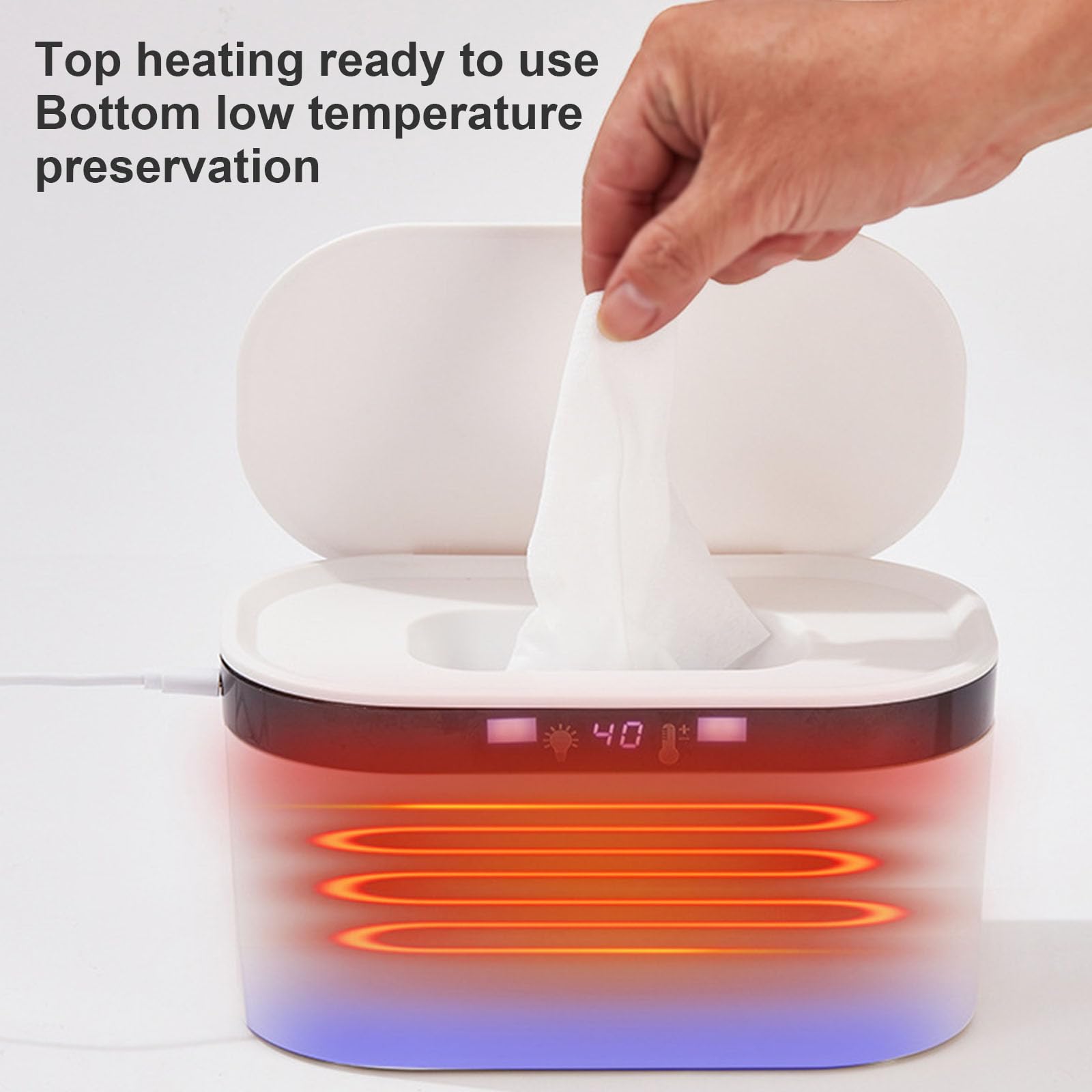 Chauffe-essuyage pour bébé avec lumières nocturnes Distributeur de lingettes humides pour bébé avec 3 températures de transmission de grande capacité de lingettes