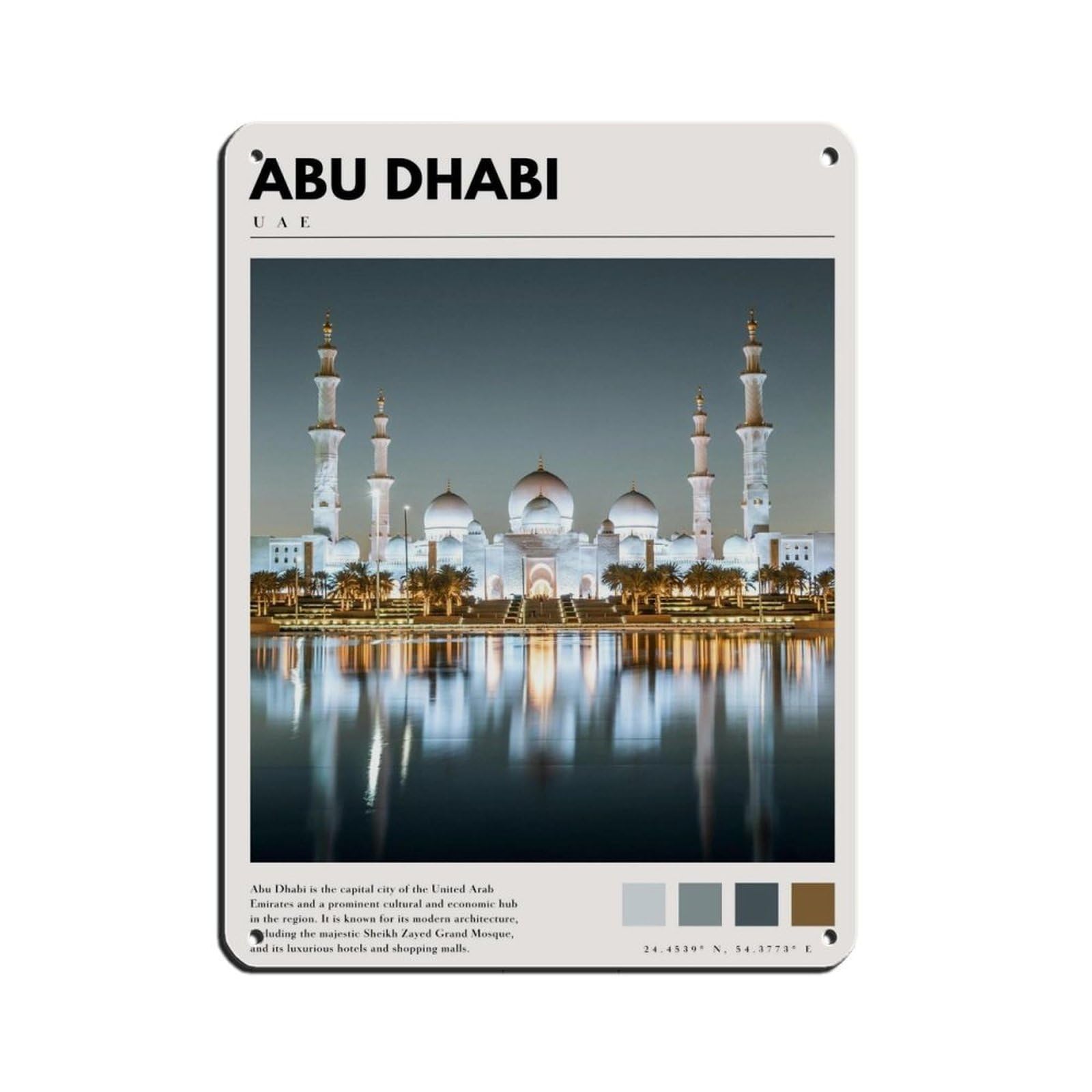 Abu Dhabi Abu Dhabi UAE Poster Retro Poster Metal Tin Sign Chic Art Retro Iron Painting Bar People Cave Cafe Family Garage Poster Wall Decoration 12x16inch(30x40cm)
