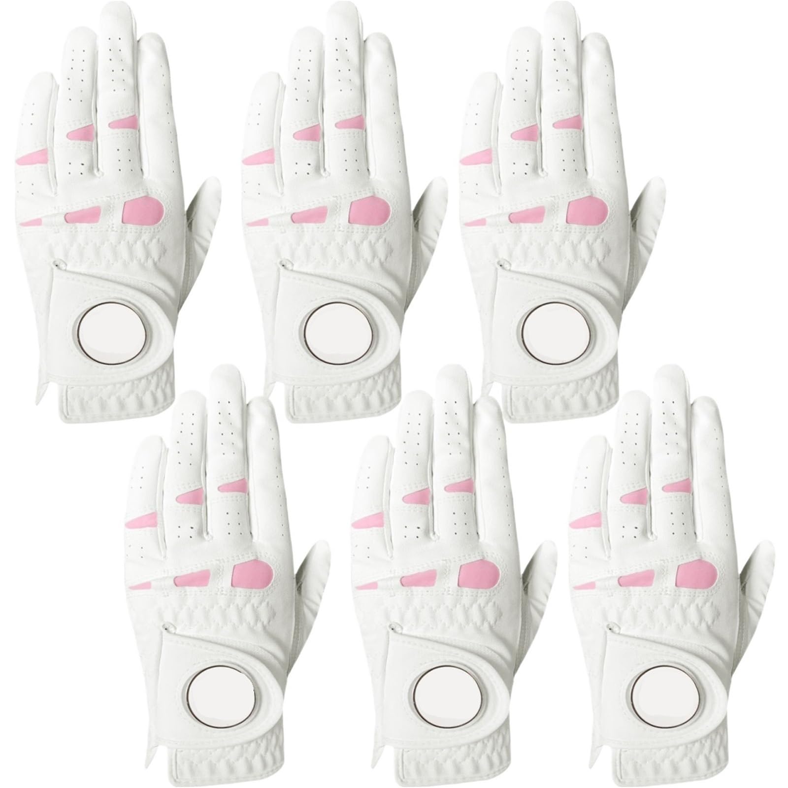 Damen-Golfhandschuhe, 6er-Pack | -Lederhandschuhe mit Ballmarker for jedes Wetter