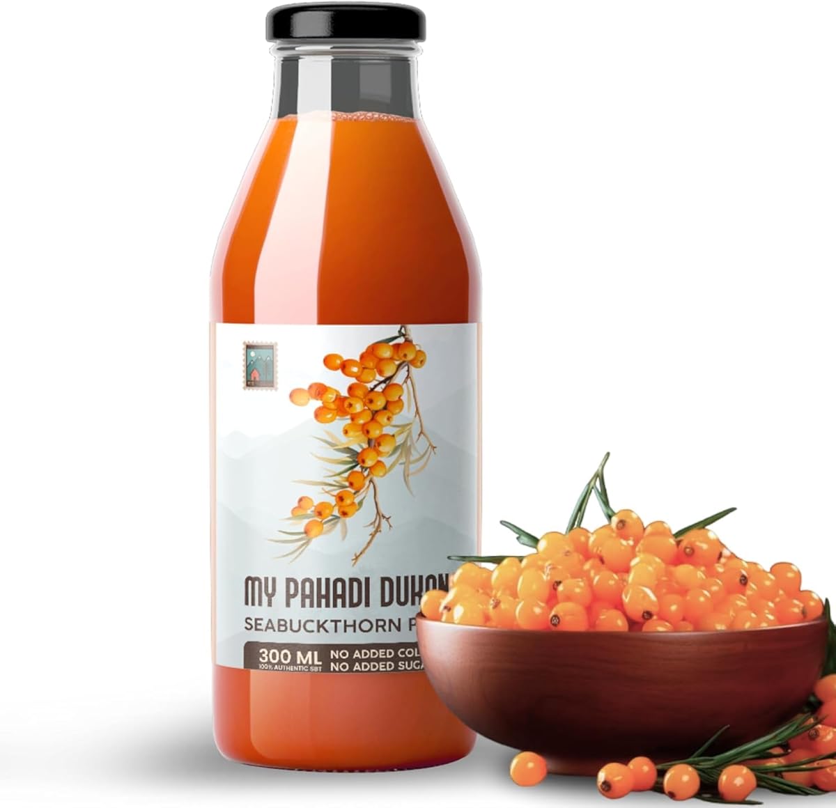 My Pahadi Dukan Himalayan Sea Buckthorn Pulp Concentrate 300ml, Wild Berries, Rich in Omega 3 6 7 9 &amp; Vitamin C, Herbal Seabuckthorn Supplement, Supports Immunity, Skin &amp; Gut Health, Lab Tested