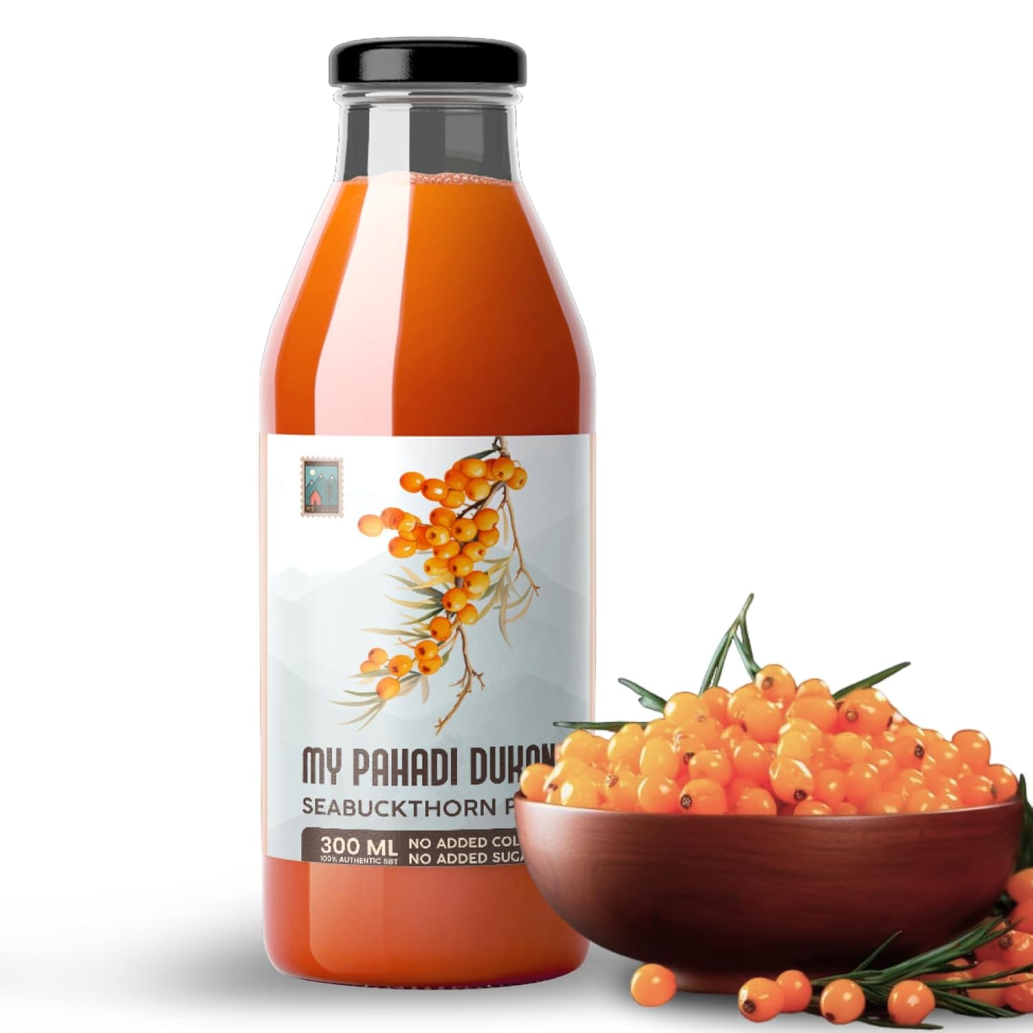 My Pahadi Dukan Himalayan Sea Buckthorn Pulp Concentrate 300ml, Wild Berries, Rich in Omega 3 6 7 9 & Vitamin C, Herbal Seabuckthorn Supplement, Supports Immunity, Skin & Gut Health, Lab Tested