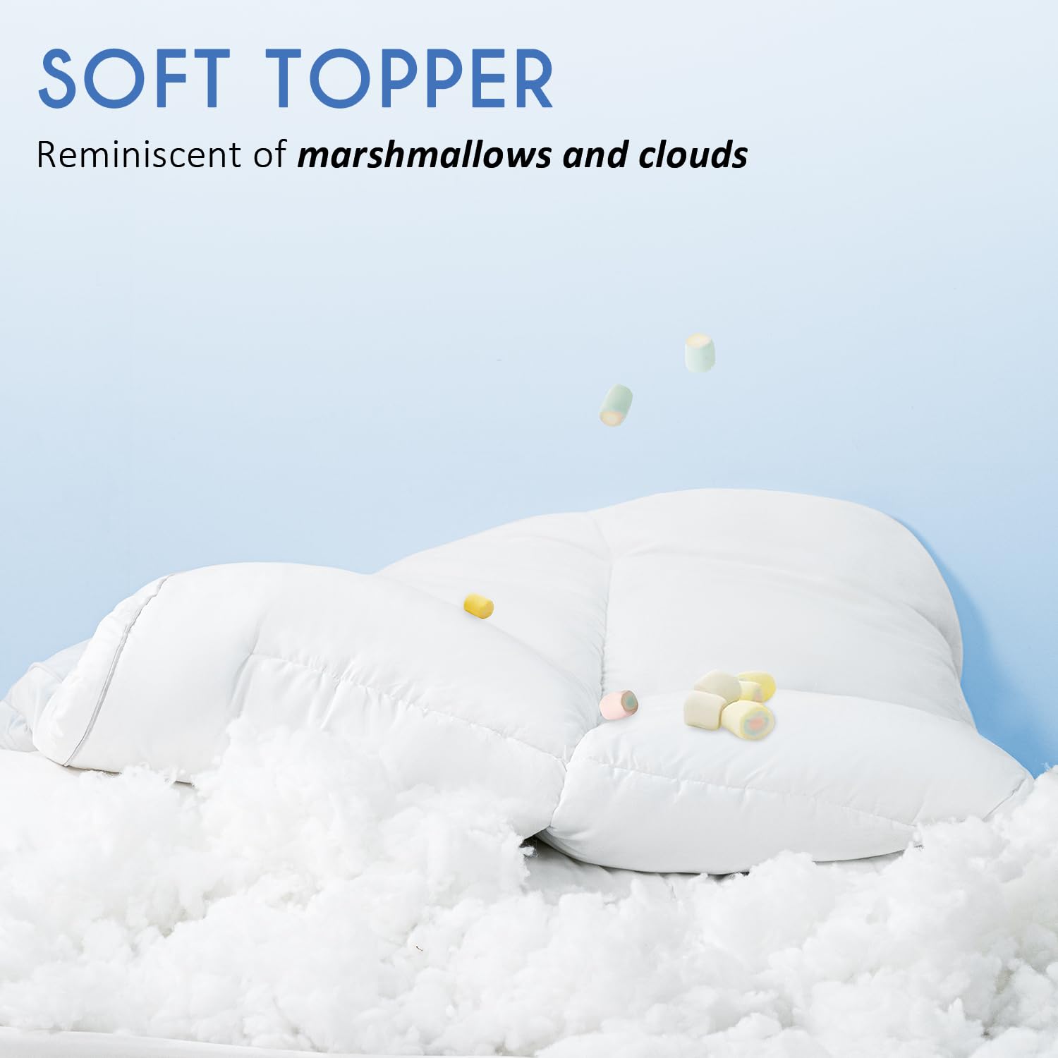 Marine Moon Mattress Topper Queen, Cooling Thick Bed Topper, Soft Plush