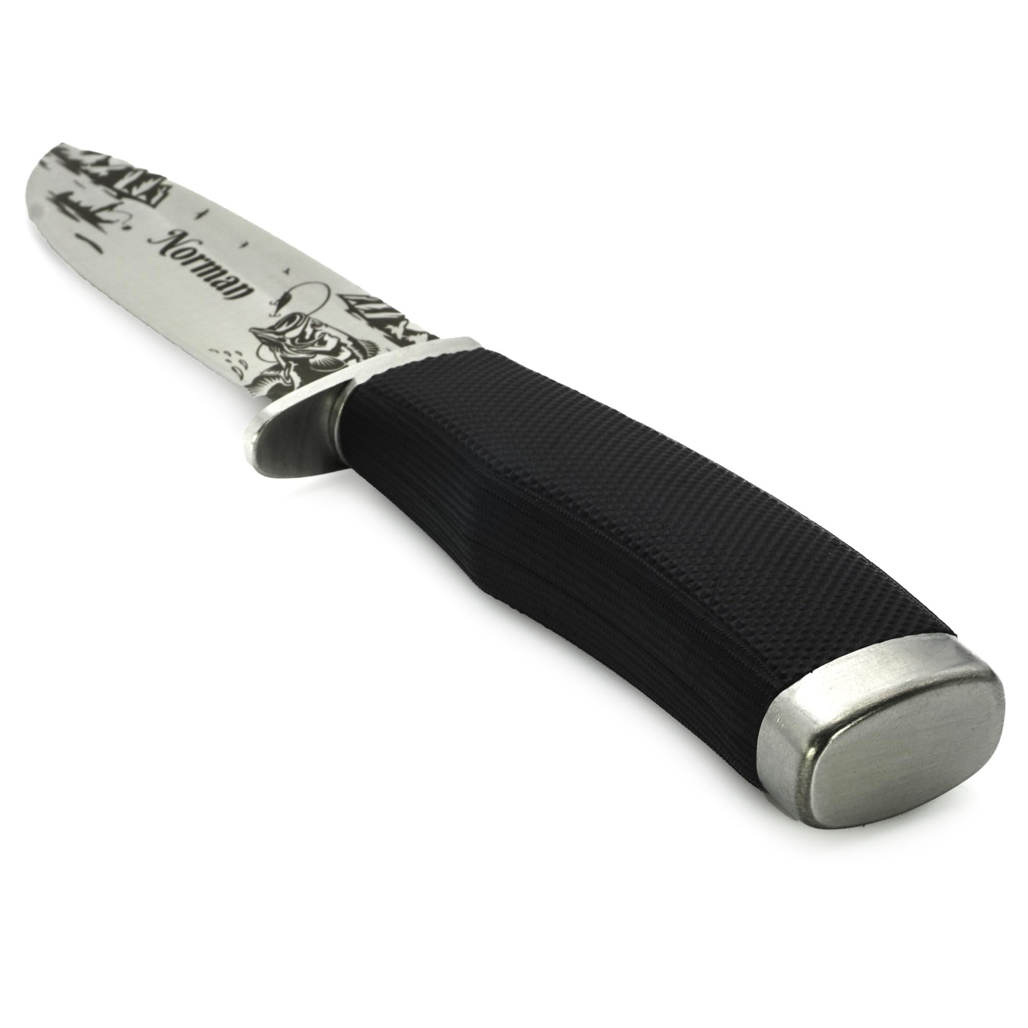 ADAM WILD Angelmesser mit Gravur | Angelzubehör & Geschenk für Angler | Personalisiertes Anglermesser mit Name & Motiv graviert | gummierter Griff & Messertasche aus Nylon | für Angeln & Outdoor