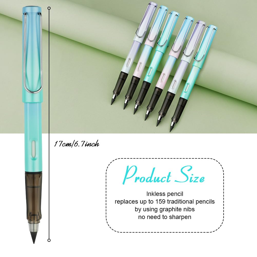 OFFCUP 6 PCS Inkless Pencil, Infinity Pencil with 6pcs Replacement Nibs and 2pcs Eraser, Reusable Everlasting Pencils - Image 2