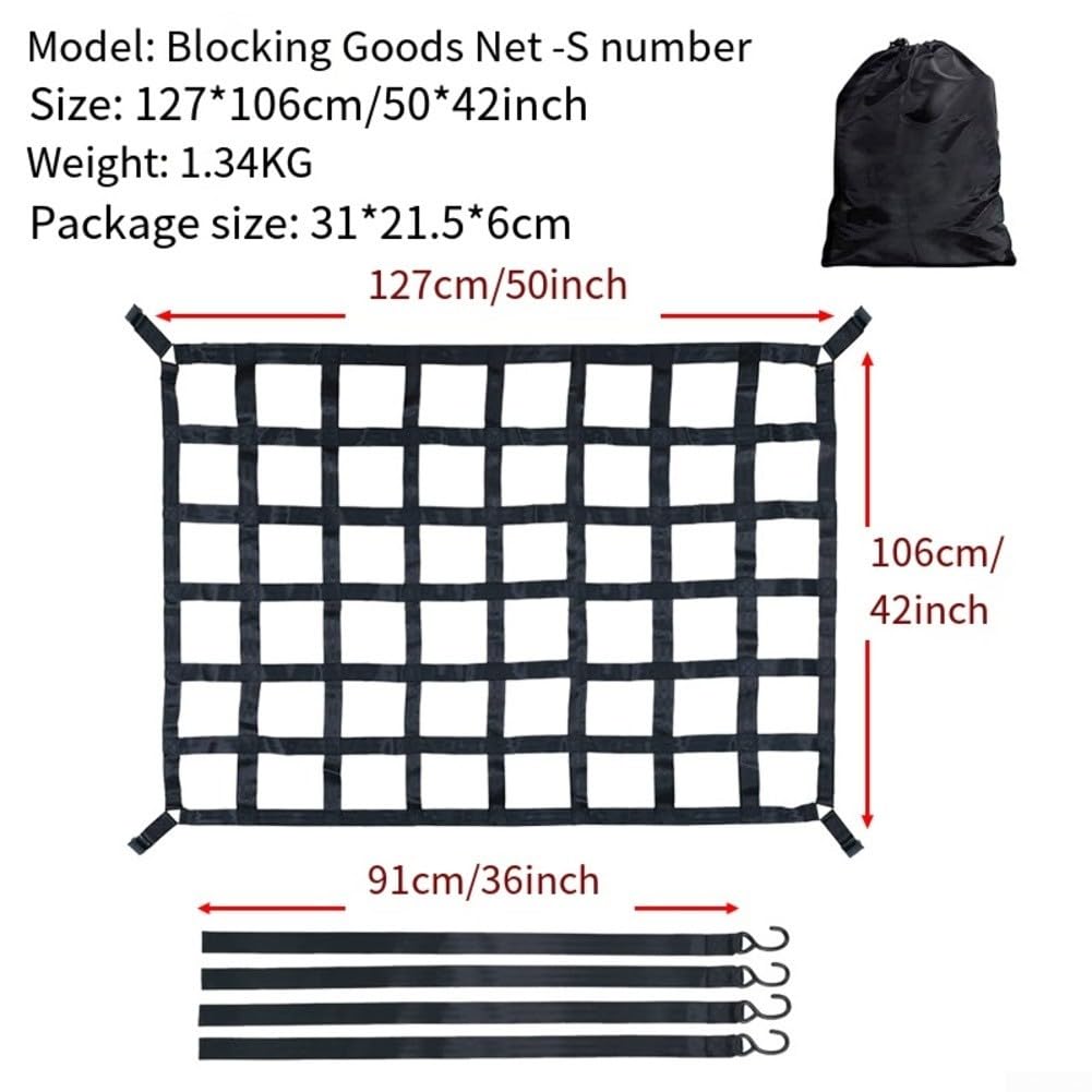 Polyester-Netz-Gepäcknetz mit verzinkten Eisen-Hardware, verstellbare S-Haken verhindern Kratzer, geeignet für LKW-Betten, Anhänger, SUVs und mehr (MX-166 x 127 cm)