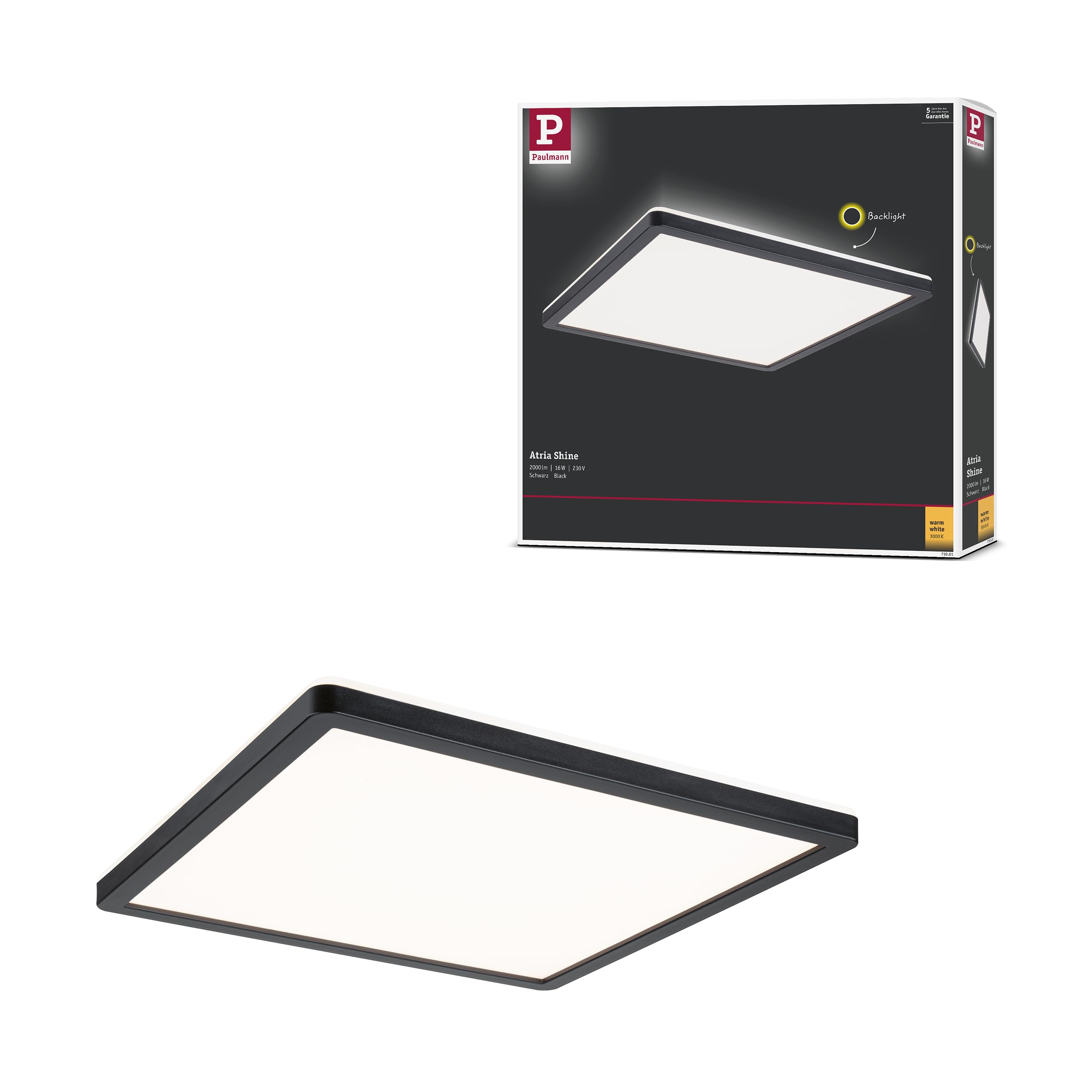 Paulmann Black, Opal Atria Shine Panel On/Off Black 830 29X29