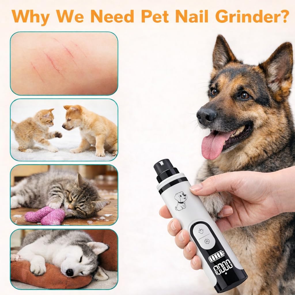 Professional Dog Nail Grinder with LED Quick Sensor Light & LCD Screen, 3-Speed, Corded/Cordless, 8Hr Runtime, Quiet Electric Pet Nail Trimmer Kit w/Clippers, 2000mAh Rechargeable for Dogs & Cats - image 2