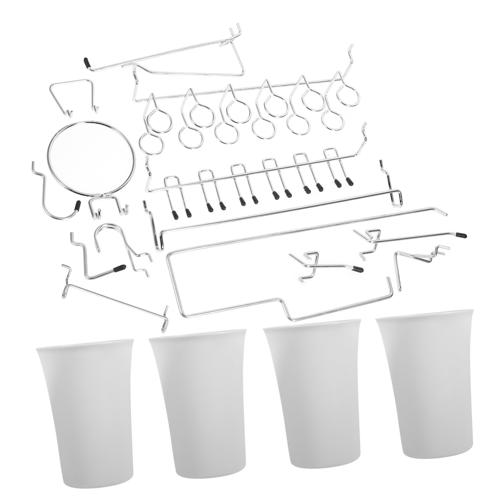 PRETYZOOM Set di Ganci per Pannelli Forati in Acciaio Inox Argento | Forme Arrotondate Assortite, Accessori per Organizer da Parete, Uso in Cucine e Uffici